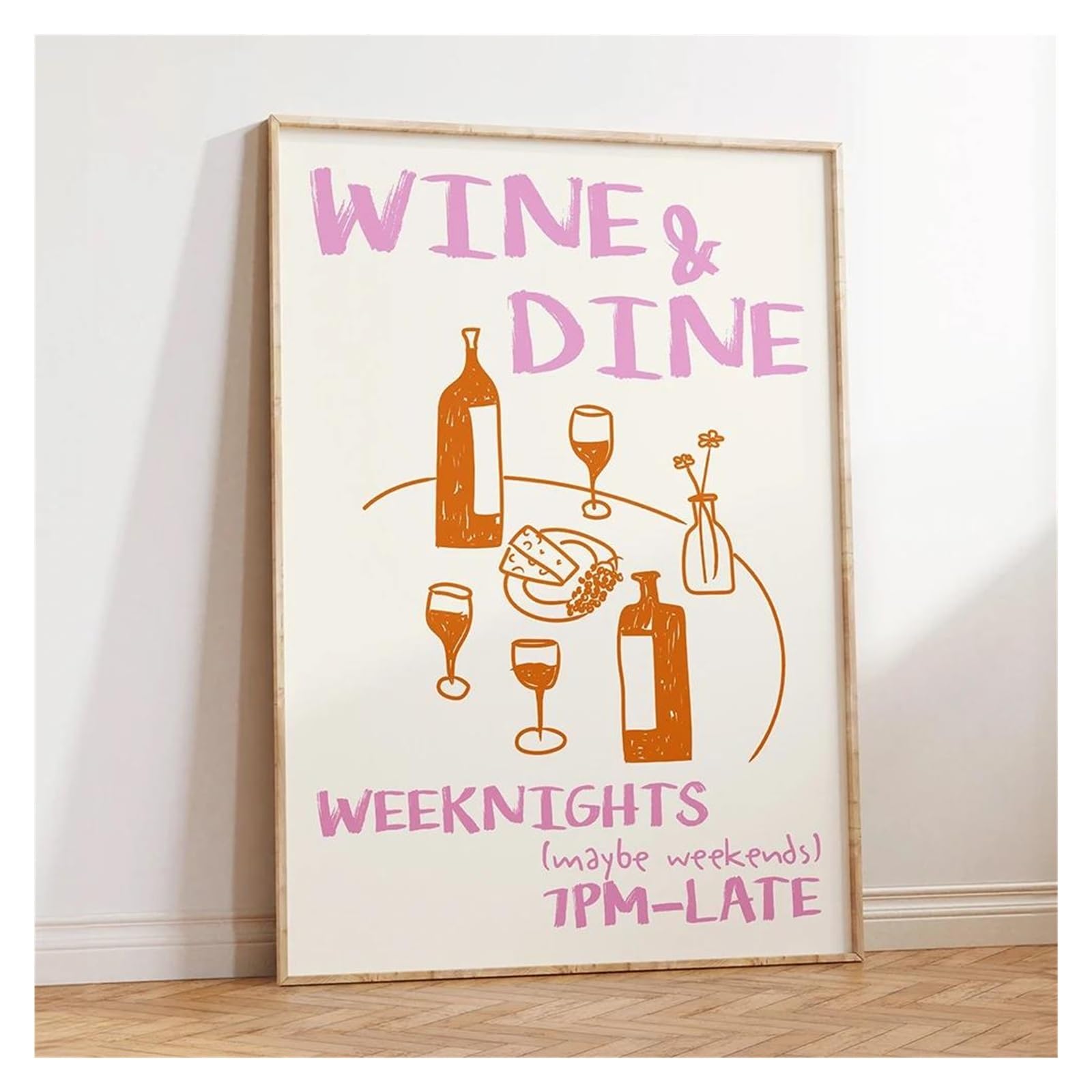Cuadro de lienzo de vino retro y pasta en formato vertical de 20x30cm para bar