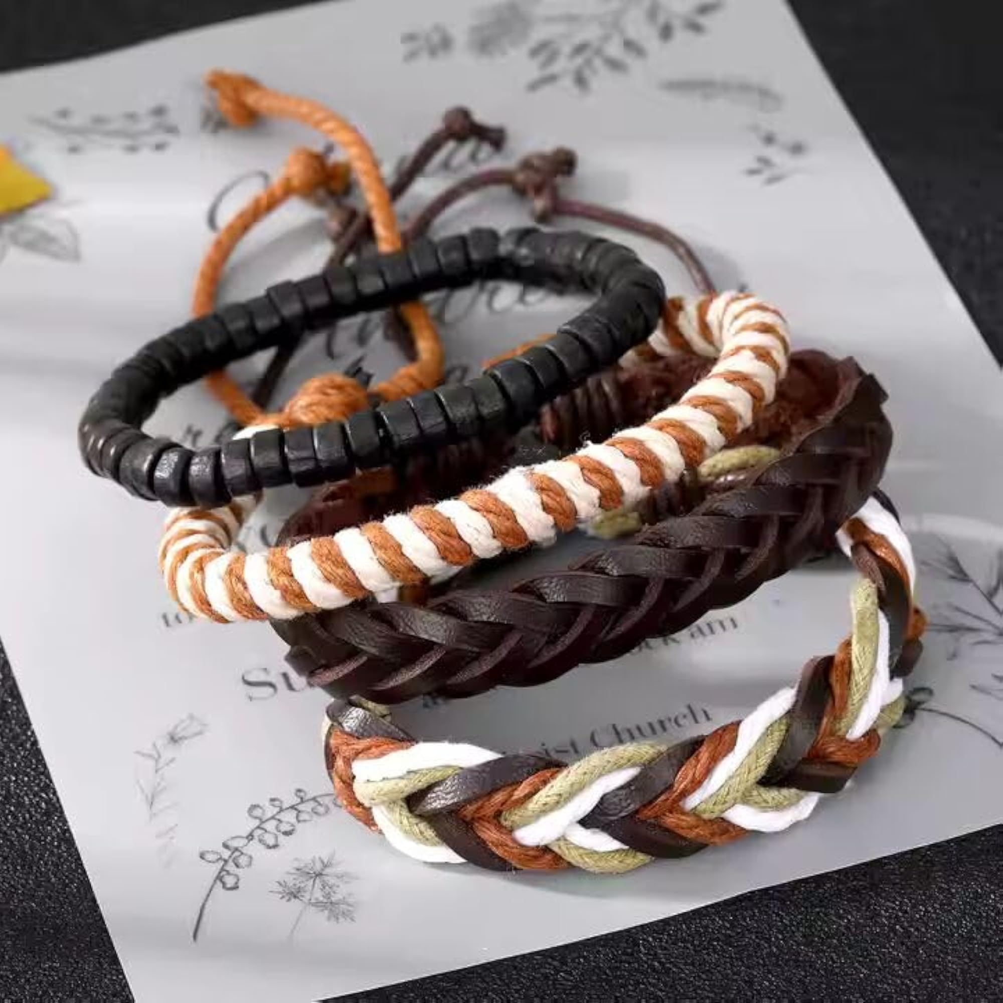 Genuine Braided Leather Bracelet Set of 4 for Boys