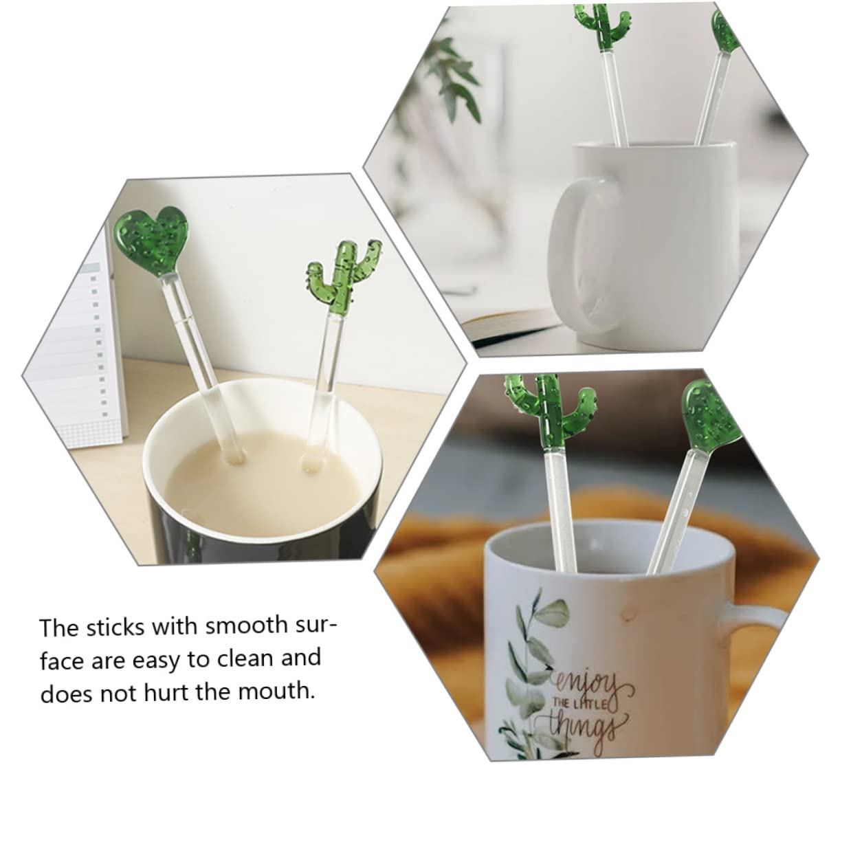 Mikinona 2Pcs Cactus Glass Stirring Sticks Creative Fruit Mixers for Home Bar Restaurant Use Eye Catching Cocktail Drink Accessories
