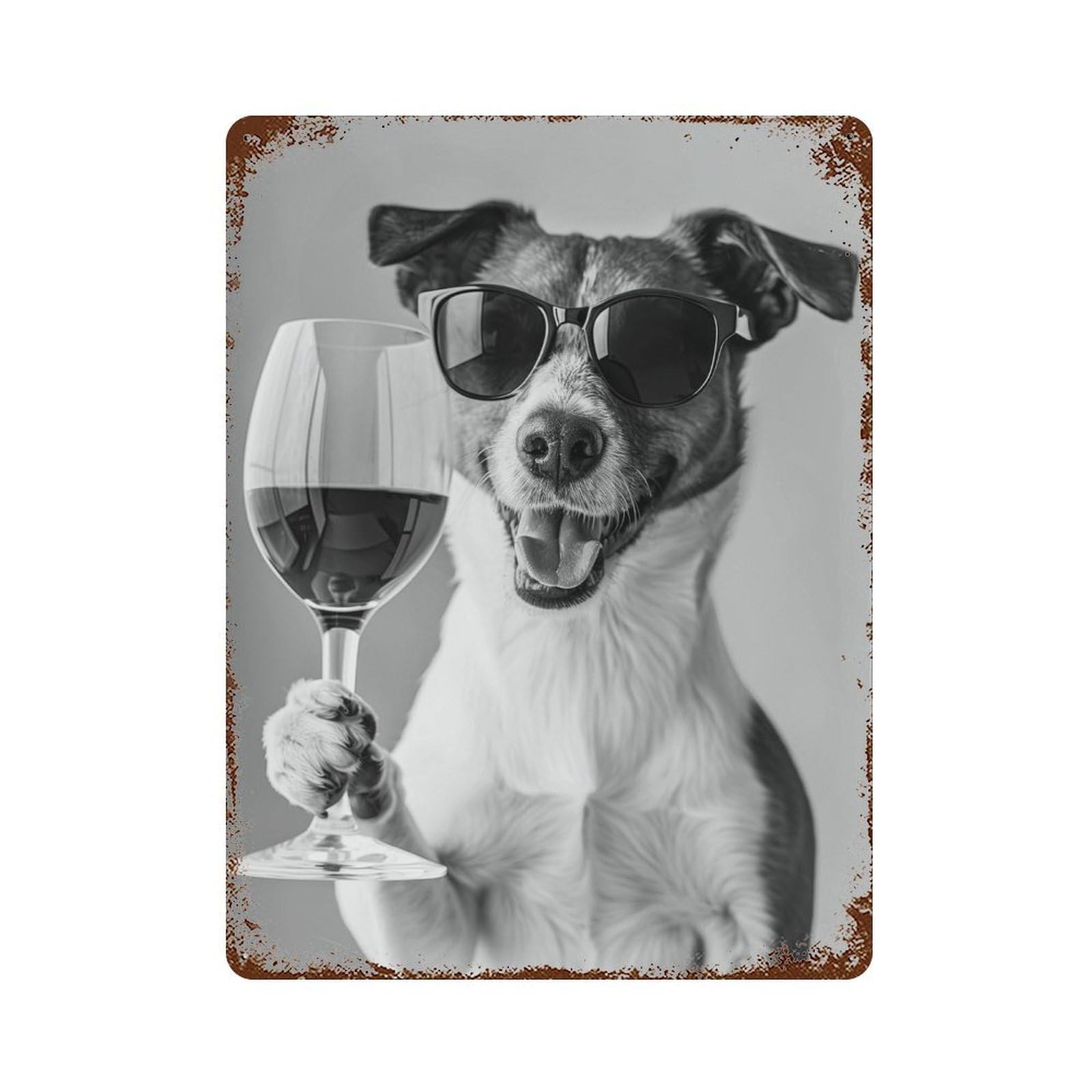 xiaoxiaoshen Jack Russell Drinking Wine Print Wall Decor Art Metal Tin Poster Modern Home Decor Art Home Bar Shop Decorations Vintage Sign 40x30cm