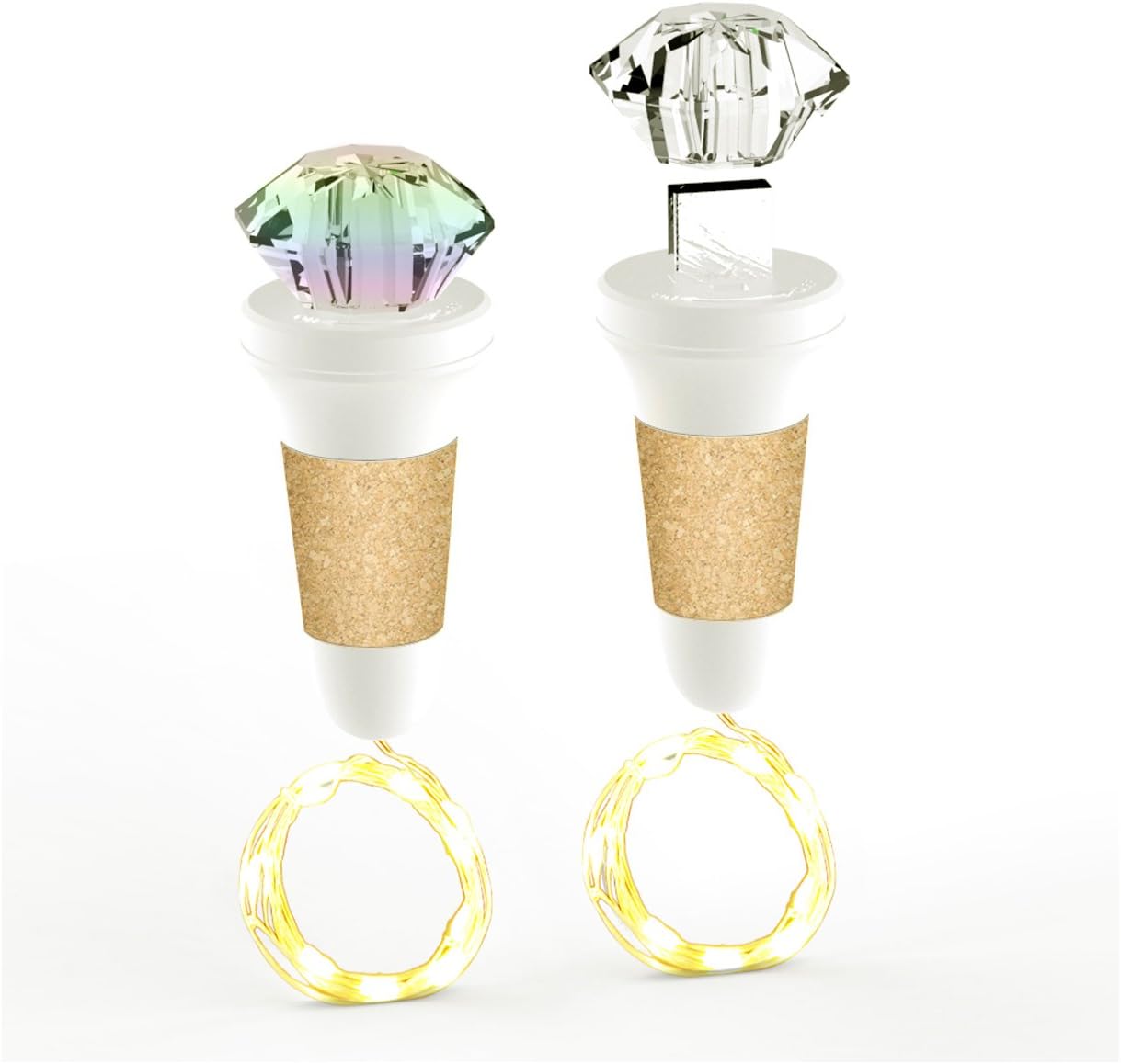 Bottle String Lights, LED Wine Cork Lights USB Rechargeable Bottle Light with Diamond Shaped Head, 7 Color Changing LED Lighting, White