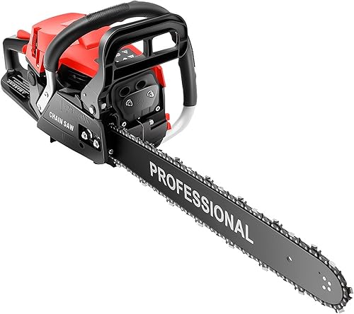 CRYBY Motosierra de gasolina de 2 tiempos de 58 cc, motosierra de gasolina de un solo cilindro refrigerada por aire de 20 pulgadas, motosierra de