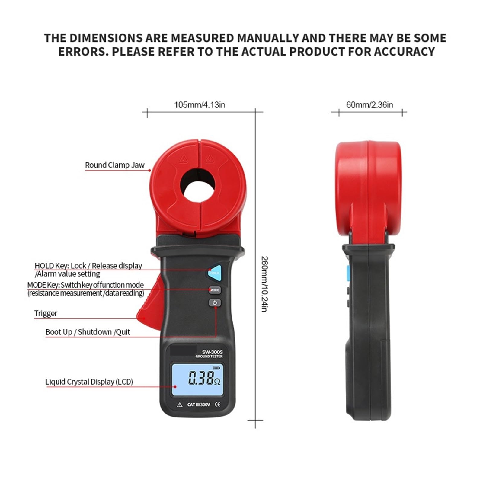 Tester di resistenza terra a pinza LCD, misuratore tensione for circuiti protezione contro i fulmini, megaohmmetro digitale, tester più Accurato