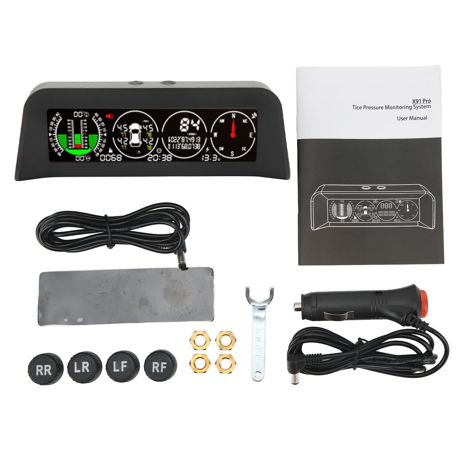 Pantalla HUD Head Up para automóvil y Reproductor de Video con de monitoreo de presión de neumáticos, inclinómetro Digital, medidor de Interfaz OBD2 para Velocidad de RPM,