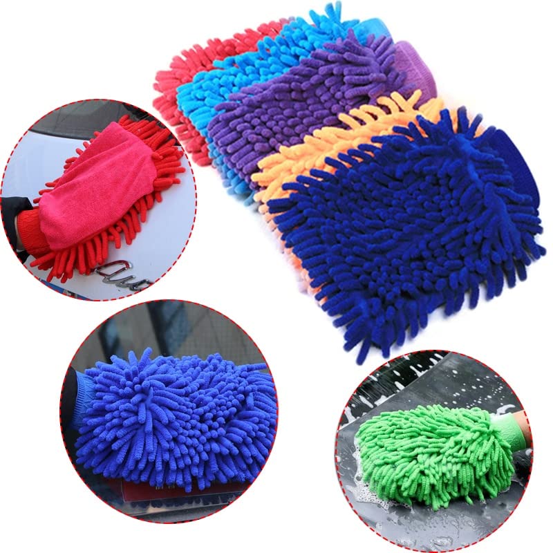 Guante de lavado de coche, guante de lavado de coches, guante de lavado de autos de chenilla coral guantes de microfibra suave para limpieza de coche, guante de paño de cera (color: verde