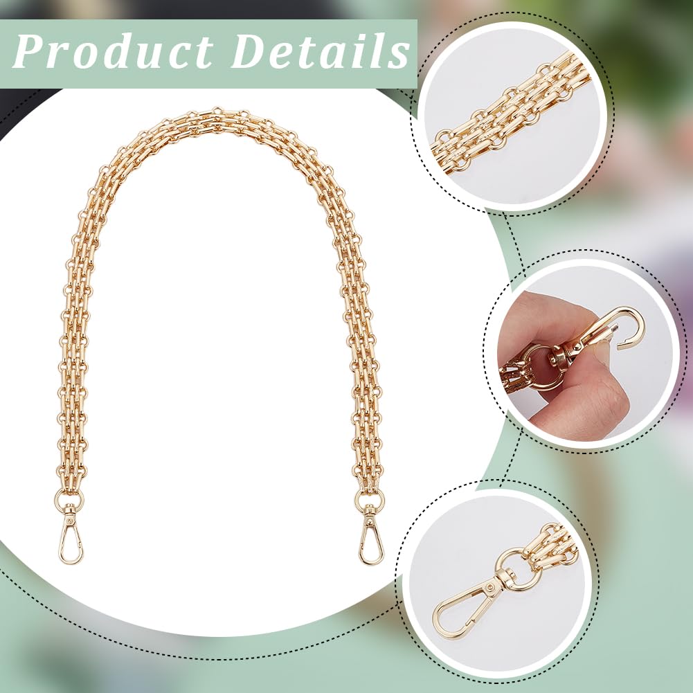 Beebeecraft 60cm Correa de Cadena Dorada para Bolso Correa de Metal para Bolso Correa de Repuesto para Bolso Extensor Ancho Y Grueso Bandolera con Cierres Giratorios para Bolso Bricolaje