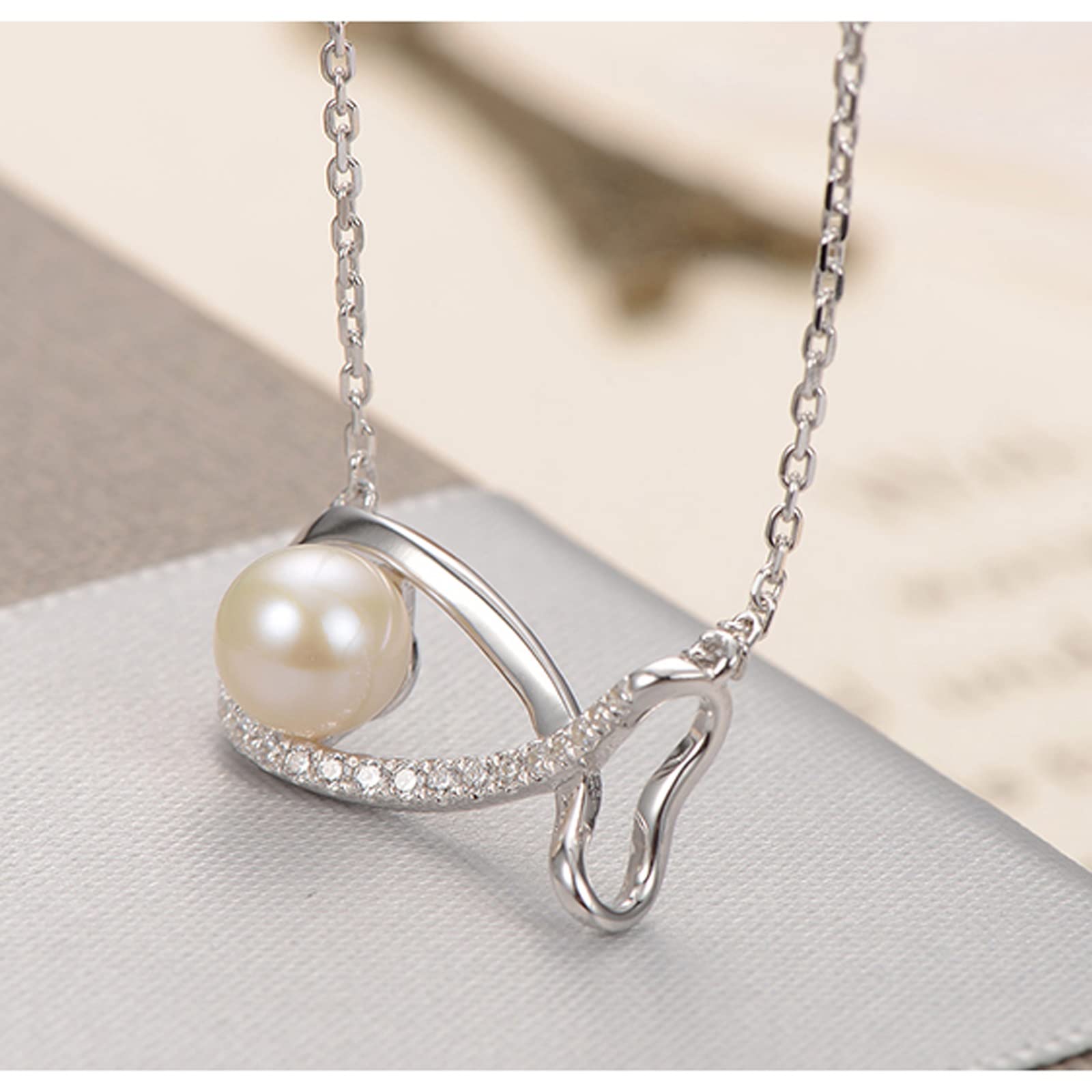 Girls Accessories collane Collana di Perle Piccoli Pesci Catena con Pendente di Perle d'Acqua Dolce intarsiata 925 Bianco 5-6mm Gioielli di Moda Rotondi per la Fidanzata Pendenti da Donna Birthday