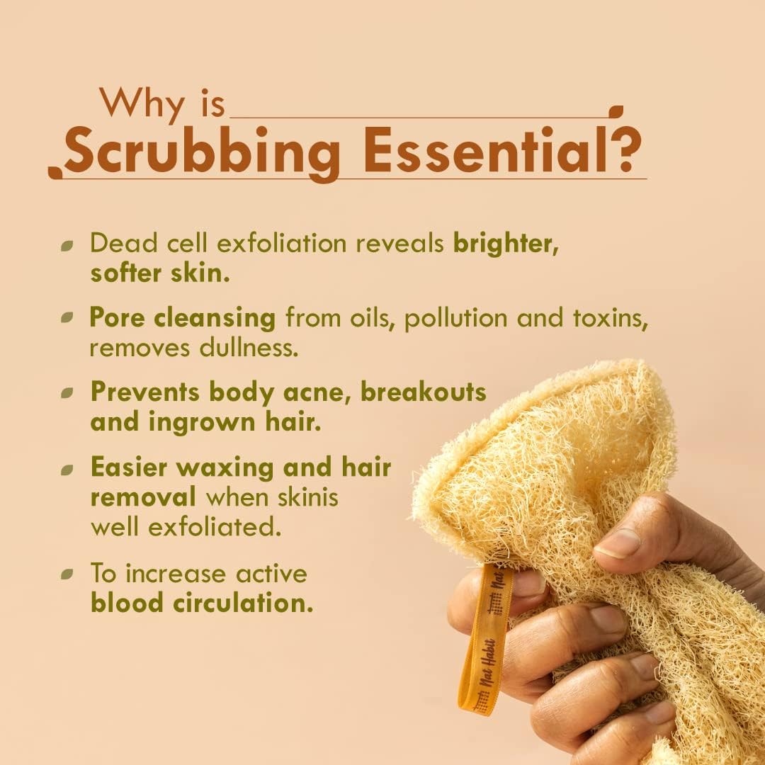 Nat Habit - Back to Natural Secrets Everyday Natural Sun Dried Bath Loofah, Body Sponge & Scrubber for Men & Women, Organic Luffa for Bath Shower Skin Exfoliation Pack of 3 Brown
