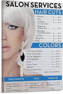 GLKJHAJ Beauty Salon Price List Poster Hair Salon Price List Poster Canvas Wall Art Poster For Room Aesthetic And Decor Pictures For Living Room Bedroom Decor 16x24inch(40x60cm), Frame-style