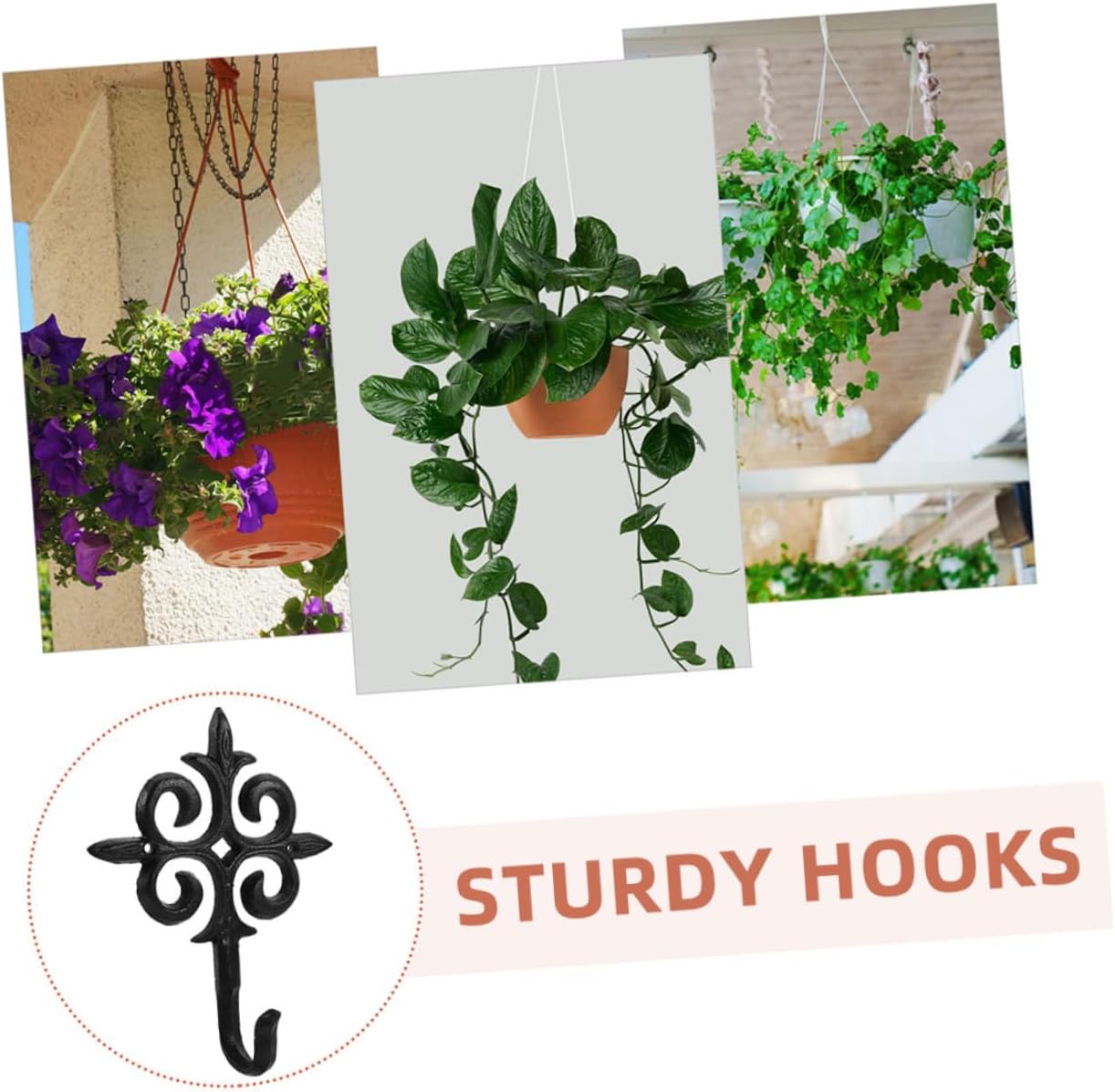 3pcs Metal Plant Hooks for Wall Hanging Balcony Garden Planter Bracket Heavy Duty Outdoor Hanging Basket Holder for Flower Pots