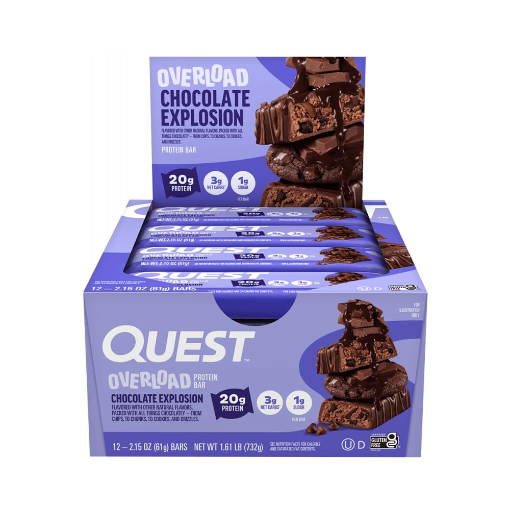 Quest Overload Chocolate Explosion Protein Bars, 20g Protein, 12 Count Box, 61g Each-image-10