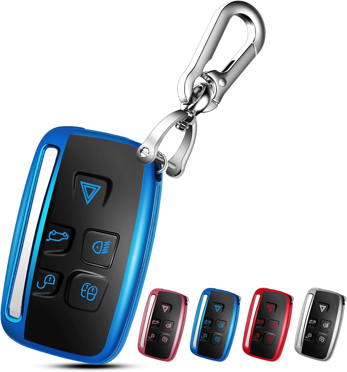 QBUC for LAND ROVER Key Fob Cover Case with Keychain for Range Rover Evoque Sport Velar Land Rover Discovery Jaguar F-Pace F-Type XE XEL XF XFL XJ Accessories (Blue)