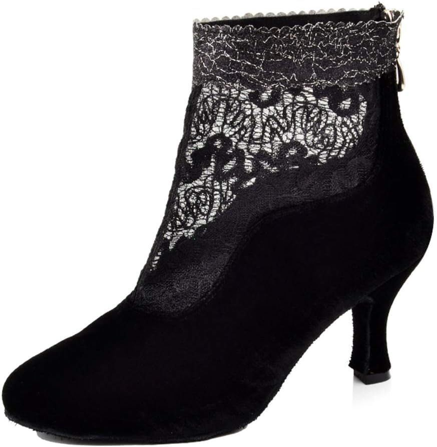 Women's Lace Floral Mesh Suede Salsa Tango Modern Latin Dance Ankle Boots Prom Evening Wedding Shoes