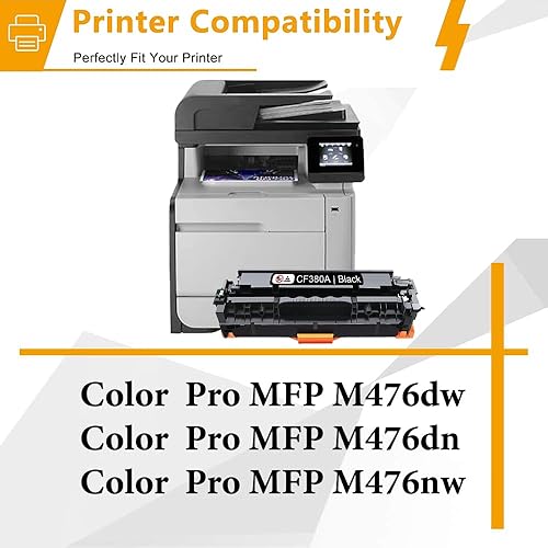Miniatura 2 de 312A CF380A CF381A CF382A CF383A Cartucho de tóner de repuesto para HP 312A Color Pro MFP M476dw M476dn M476nw Tinta de impresora (1BK1C1M1Y)