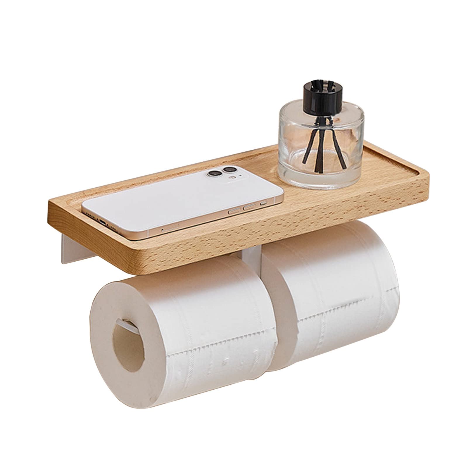 NiHome Porte-Papier Toilette Mural Avec Étagère Noyer Noir - Double Support Grand Rouleau, Design Élégant Et Pratique