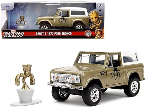 Marvel 132 1973 Ford Bronco - Coche fundido a presión y figura Groot de 1.65 pulgadas, juguetes para niños y adultos