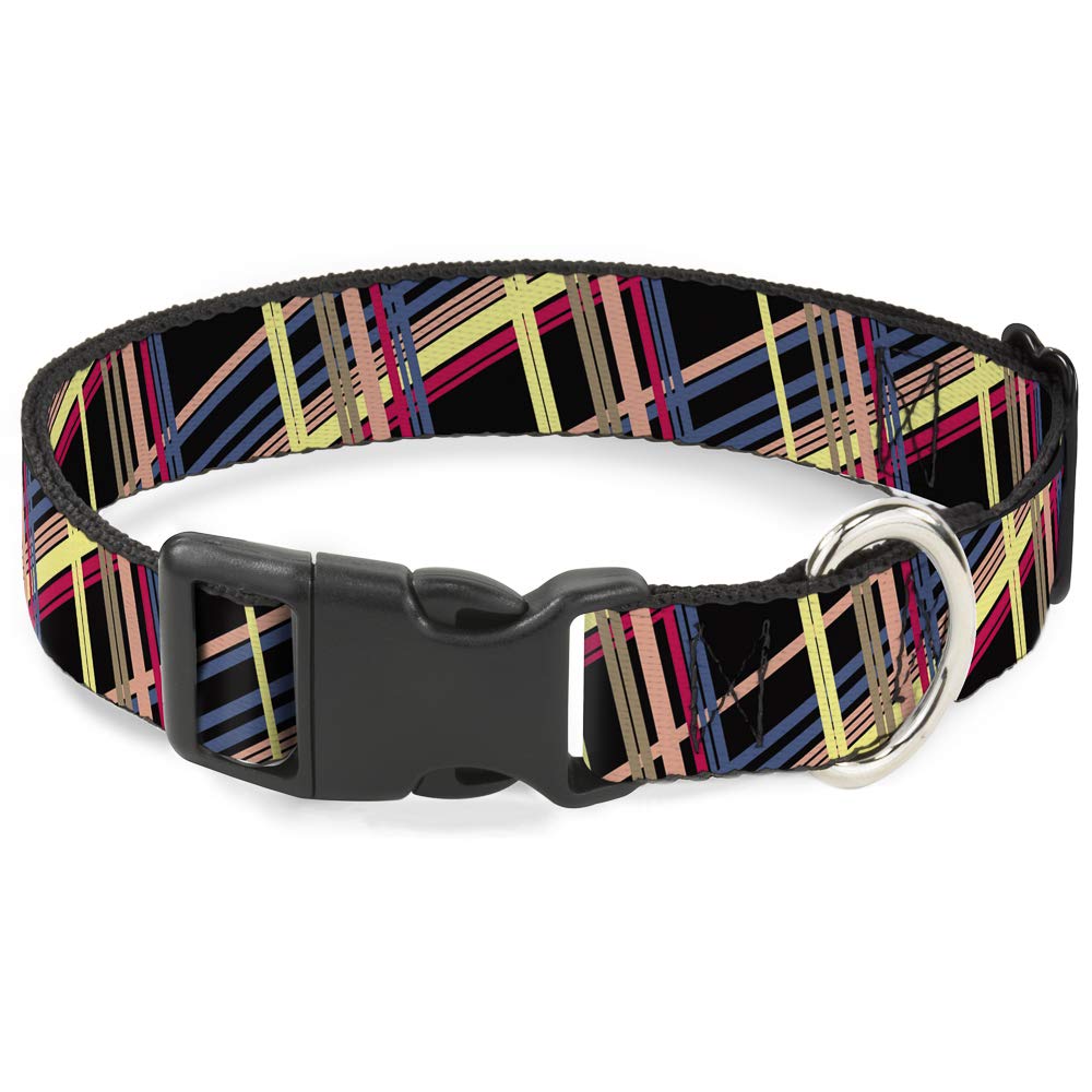 Collier Plaid Noir/Jaune Buckle Down en plastique réglable pour petit chien