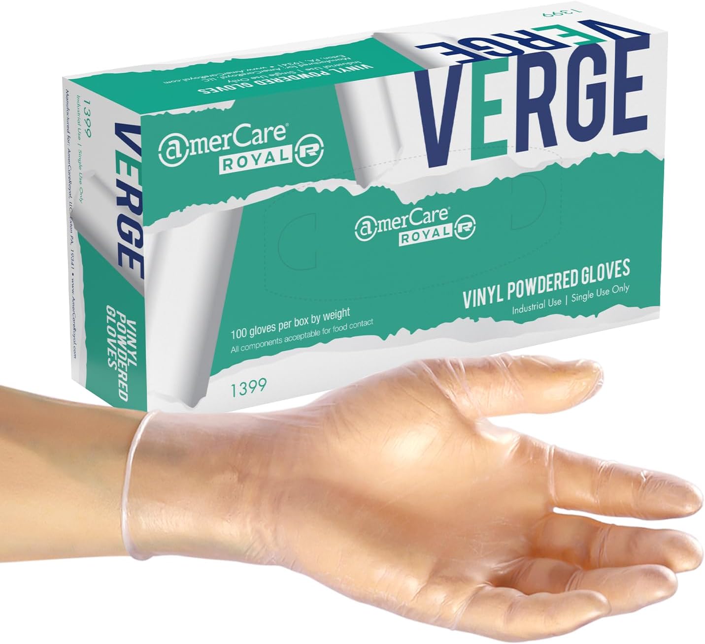 Verge Clear Powdered Vinyl Gloves, X-Large, Pack of 100