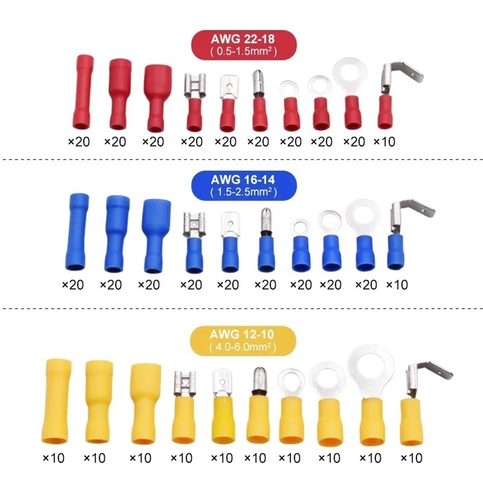 Connecteurs de câbles isolés, 480 pièces, bornes à sertir électriques pressées froid, assortiment cosses anneau, fourchette, Kit Pour Les Automobiles Et Les Navires