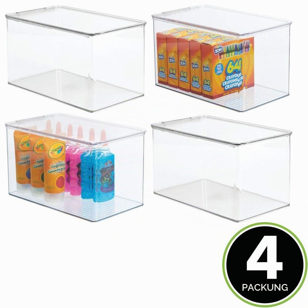 mDesign 4er-Set Aufbewahrungsbox für Bastel- und Nähzubehör – Bastel Organizer aus Kunststoff mit Klappdeckel – stapelbare Ablage für Wolle, Perlen, Stoffbänder usw. – durchsichtig