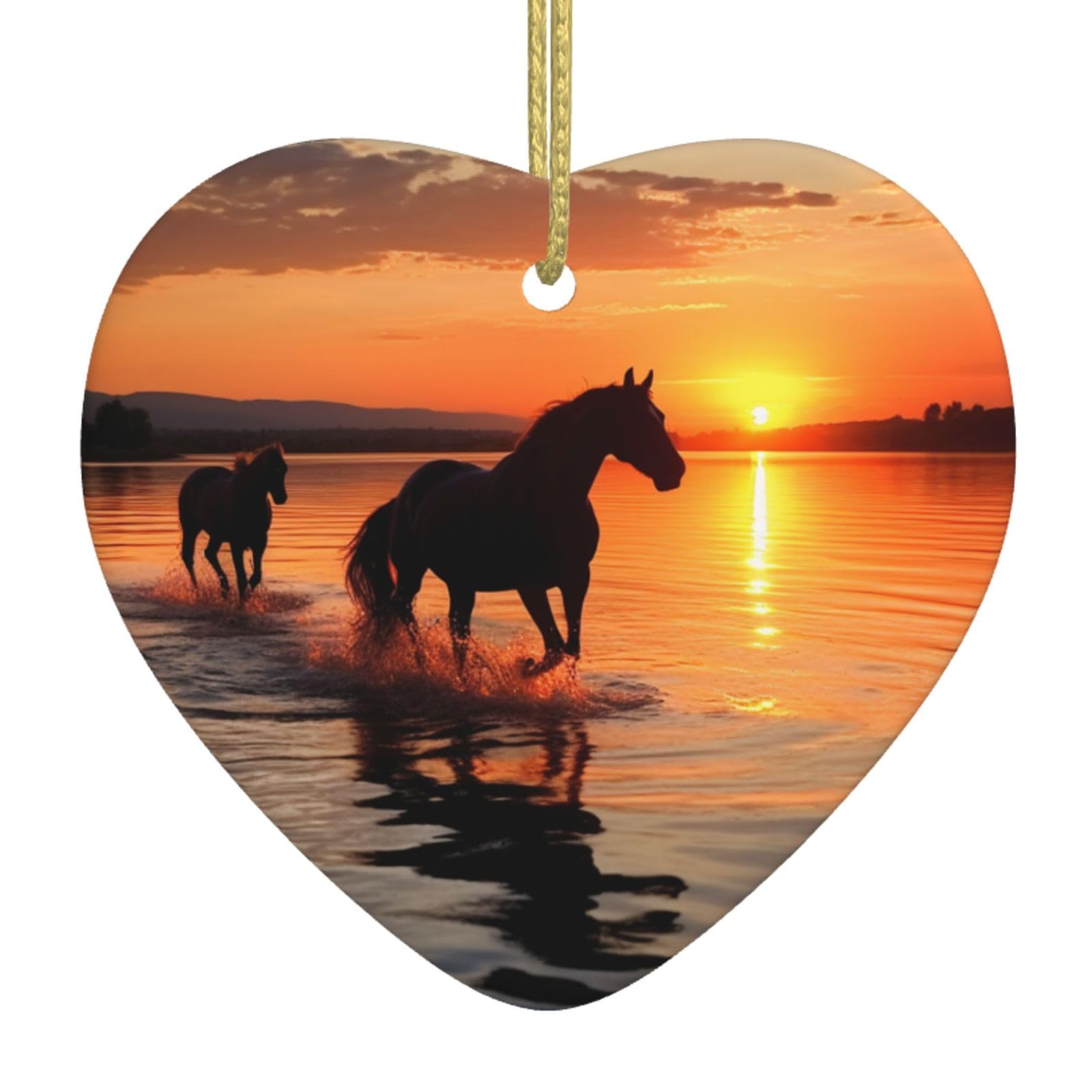 Fodpand Women's White Sunsets Lake Horses Christmas Ornaments 2025, Gift Exchange For Men, Collectible Ceramic Ornament Heart Hanging Ornaments For Christmas Tree Decoration