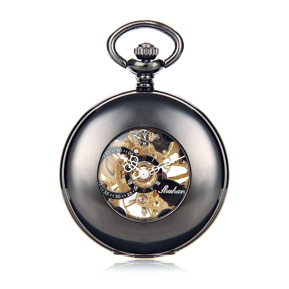 Reloj de bolsillo mecánico hueco retro de color negro en tamaño 4.7x1.5cm para hombres y mujeres