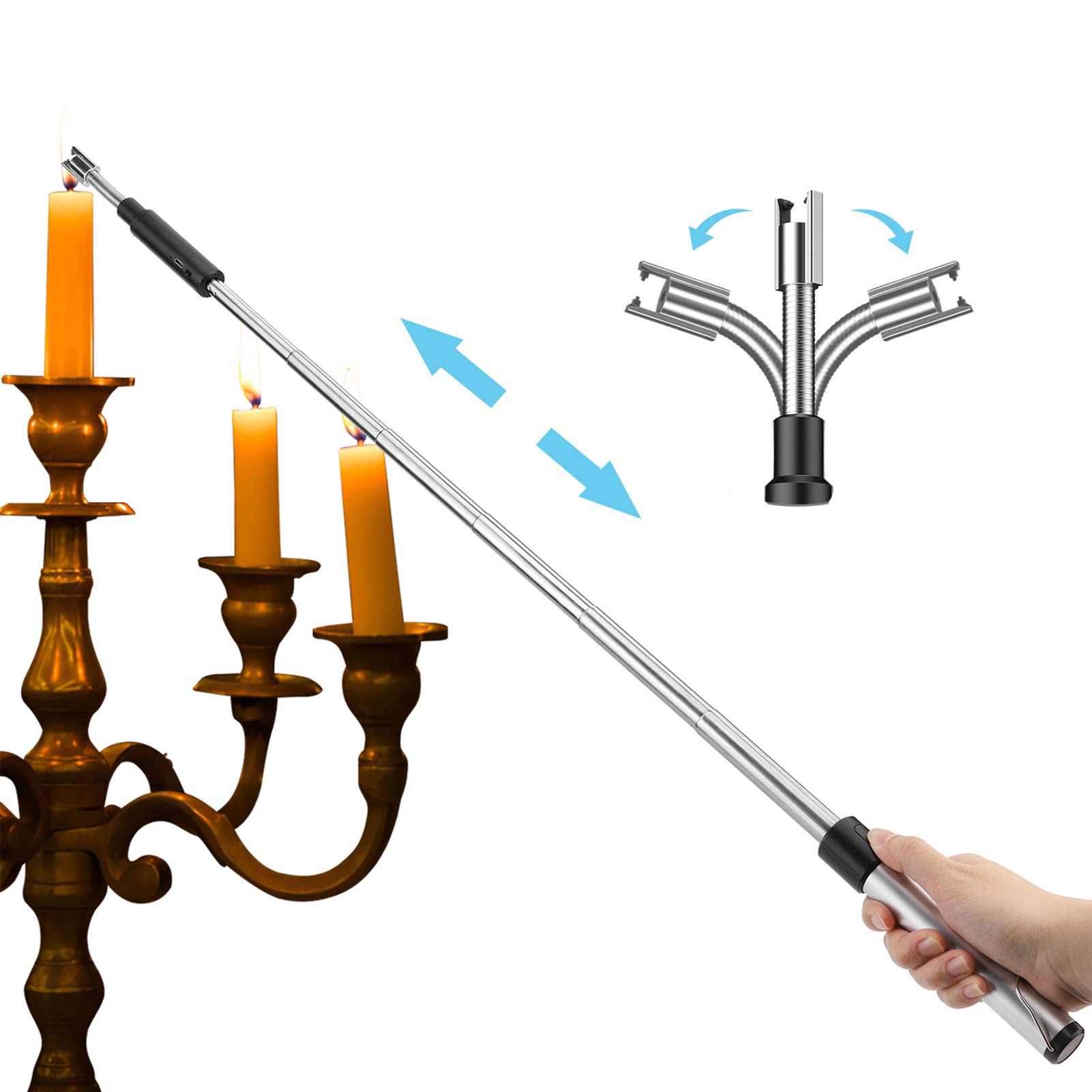 Générique Elektronische aansteker USB oplaadbaar Arc Pulse Long Candle Lighting Gun 360° opvouwbaar winddicht metaal kan worden gebruikt voor keuken, camping, barbecue enz. (D