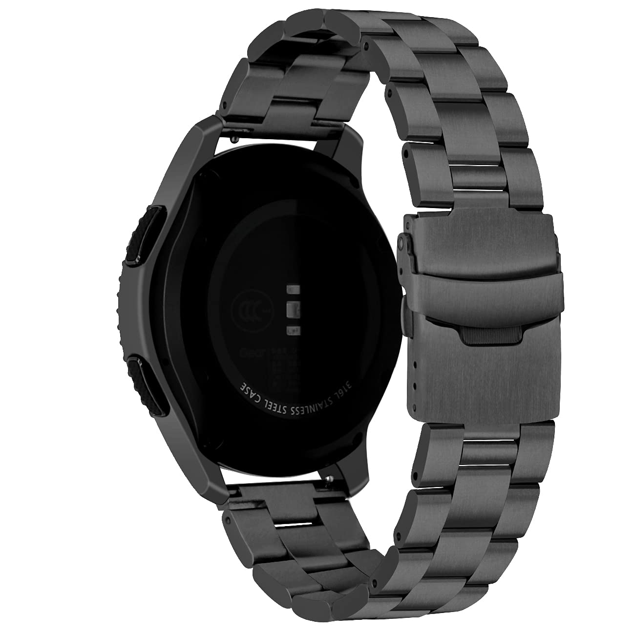 Kegelförmige Edelstahl-Uhrenarmbänder für Männer und Frauen, 22 mm, Metallband, Schnellverschluss-Armband, schwarz