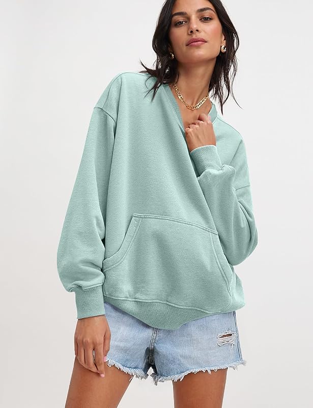 UEU Womens Striped Sweatshirt Crewneck Oversized Pullover Long Sleeve Top image 2