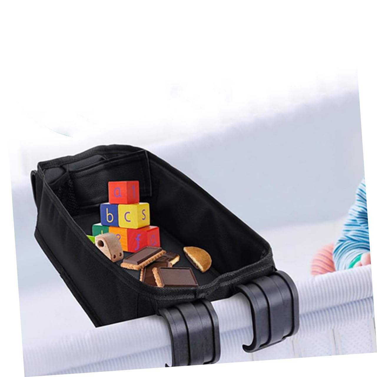 Toddmomy Vassoio Per Passeggino Portabicchieri Organizer Snack e Telefono Clip Per Carrozzina Nero