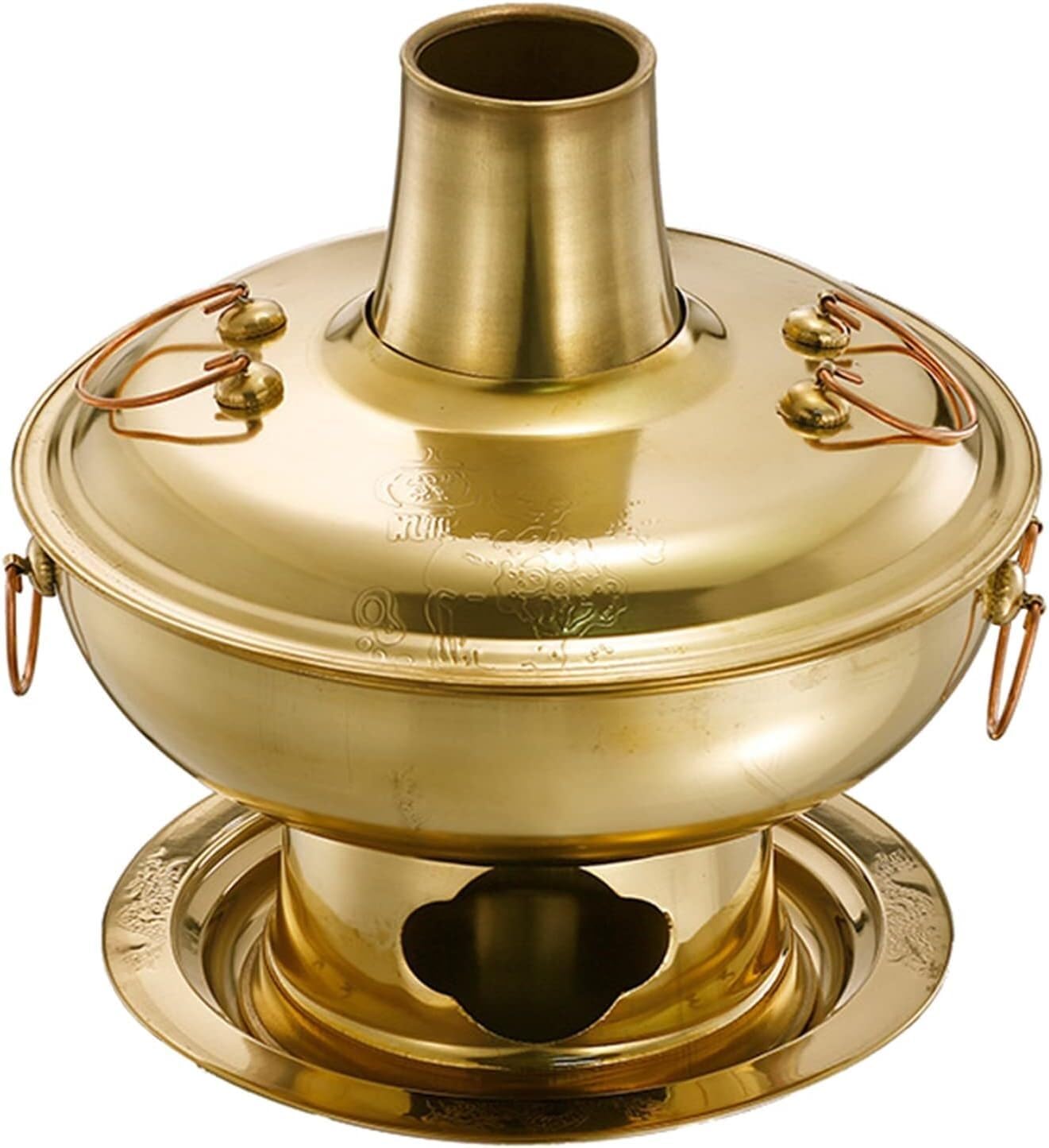 NGDFGR Traditional Chinese Copper Hot Pot,Chinese Shabu Shabu Copper Hot Pot With Chimney Vintage Shabu Hotpot Cooker Pan Charcoal Stove Cooking Cookware Taurant Party,One Color-32cm