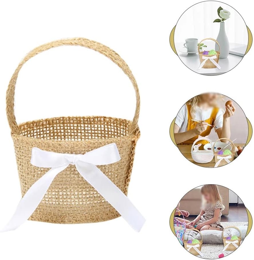 JSEIAJB 6pcs Wedding Flower Girl Basket Burlap Basket Handheld Easter Egg Storage Container
