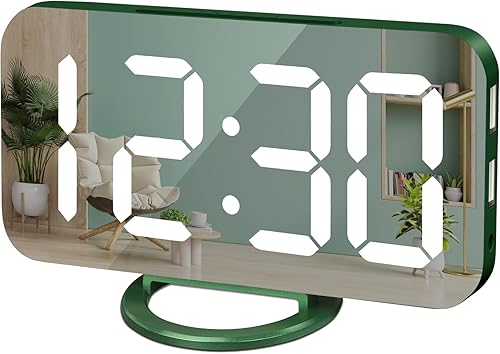 WulaWindy Reloj despertador digital, pantalla LED de espejo grande, con cargador USB, función de repetición, modo tenue, para colgar en la pared