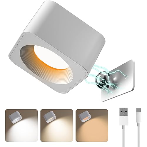 Rodalims Wall Lights for Bedroom Living Room, Rechargeable Battery Operated LED Wall Sconces with 3 Color Temperatures 3 Brightness Levels, Magnetic Cordless Wireless Wall Mounted Lamp