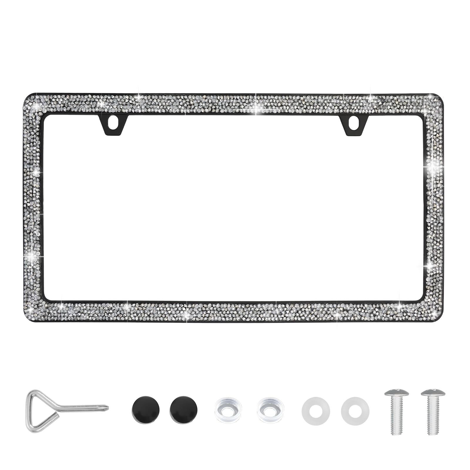 Bling Car License Plate Frame, Made of Superior Alloy Metal, Handcrafted Glitter Crystal License Plate Holder, Sparkly Black Frame Inlaid with 1000+ Shining Rhinestones, Universal Fit
