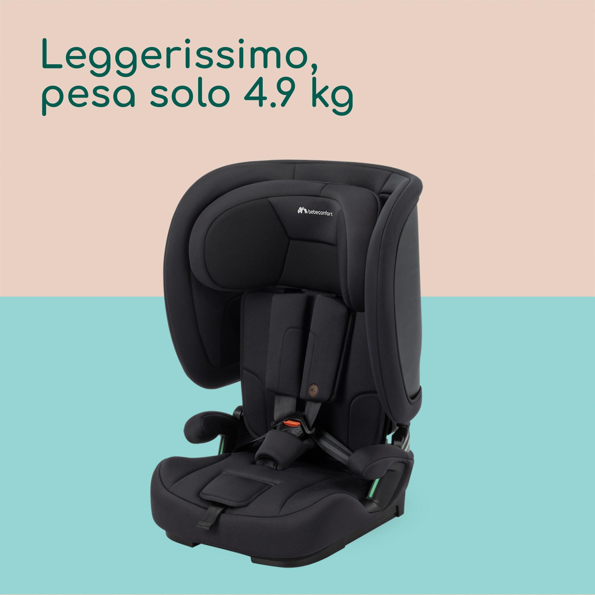 Bebeconfort Ever & Go i-Safe, Seggiolino Auto 9-36 kg Evolutivo, 15 Mesi - 12 Anni, 76-150 cm, Seggiolino Auto Pieghevole ISOFIX, Leggero e Compatto (4.9kg), 15 Posizioni Poggiatesta, Full Black