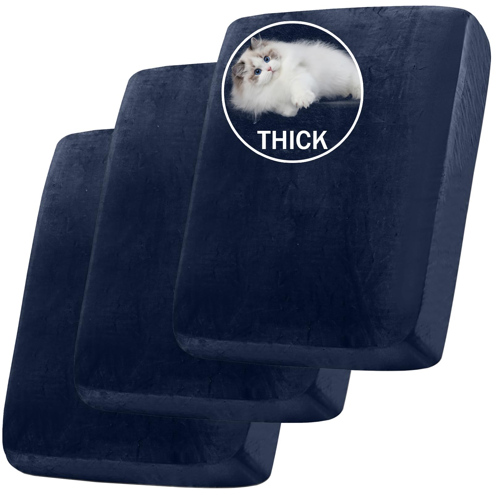 BXFUL Stretch Velvet Sofa Seat Cushion Cover, Removable Sofa Couch Covers with Elastic Bottom, Washable Furniture Slipcovers Protector for Kids and Pets (3PC 1-Seater,Navy Blue) — image 1