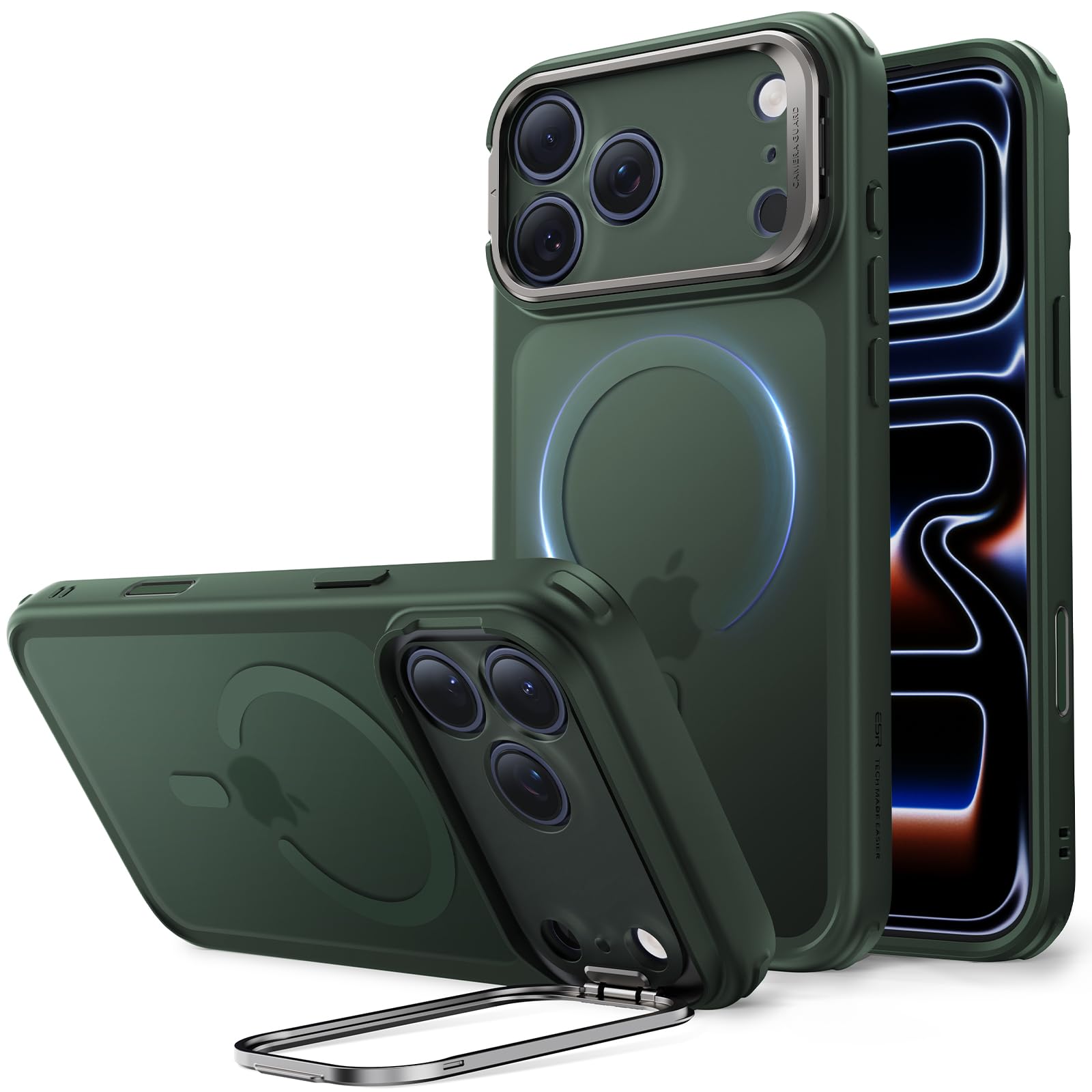 ESR for iPhone 17 Pro Max Case with Stash Stand, Compatible with MagSafe, Military-Grade Drop Protection Magnetic Phone Case, Scratch-Resistant Back Cover,Frosted Green