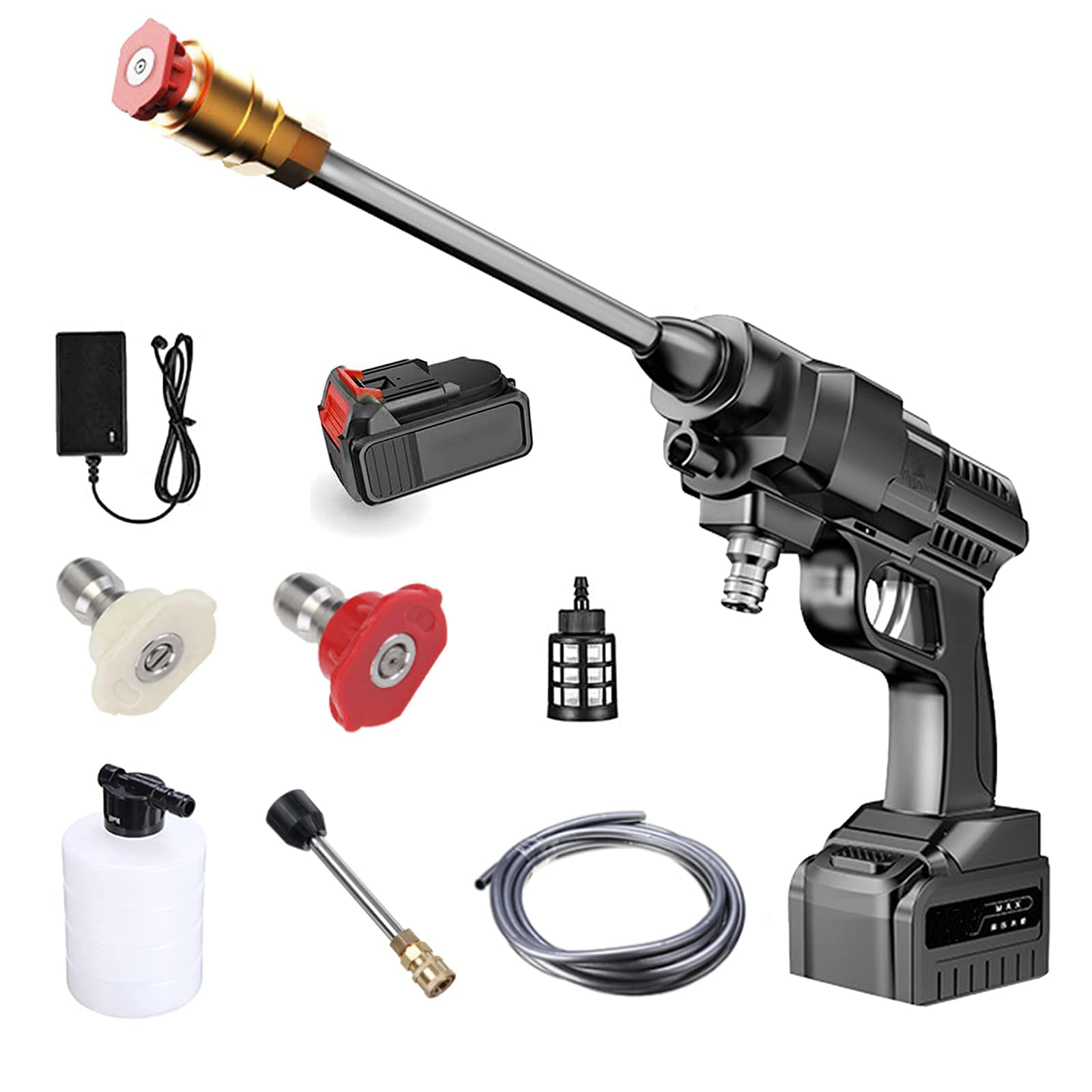 Pistolet de nettoyeur haute pression sans fil avec 2 buses et tuyau 5m Mjuwzghy