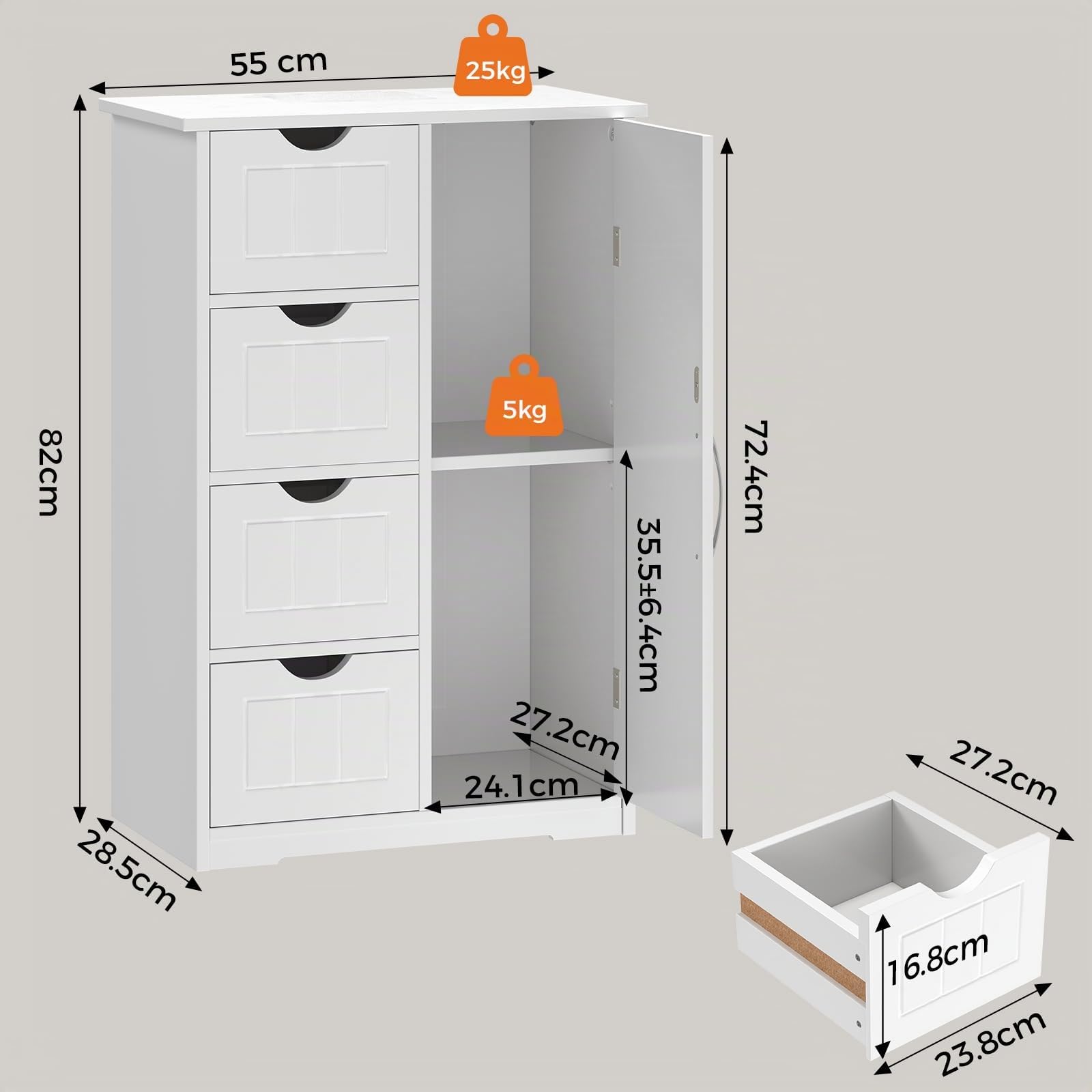 Sweetcrispy Badezimmerschrank, Badschrank,Hochglanz Weiß, 55x30x 82cm