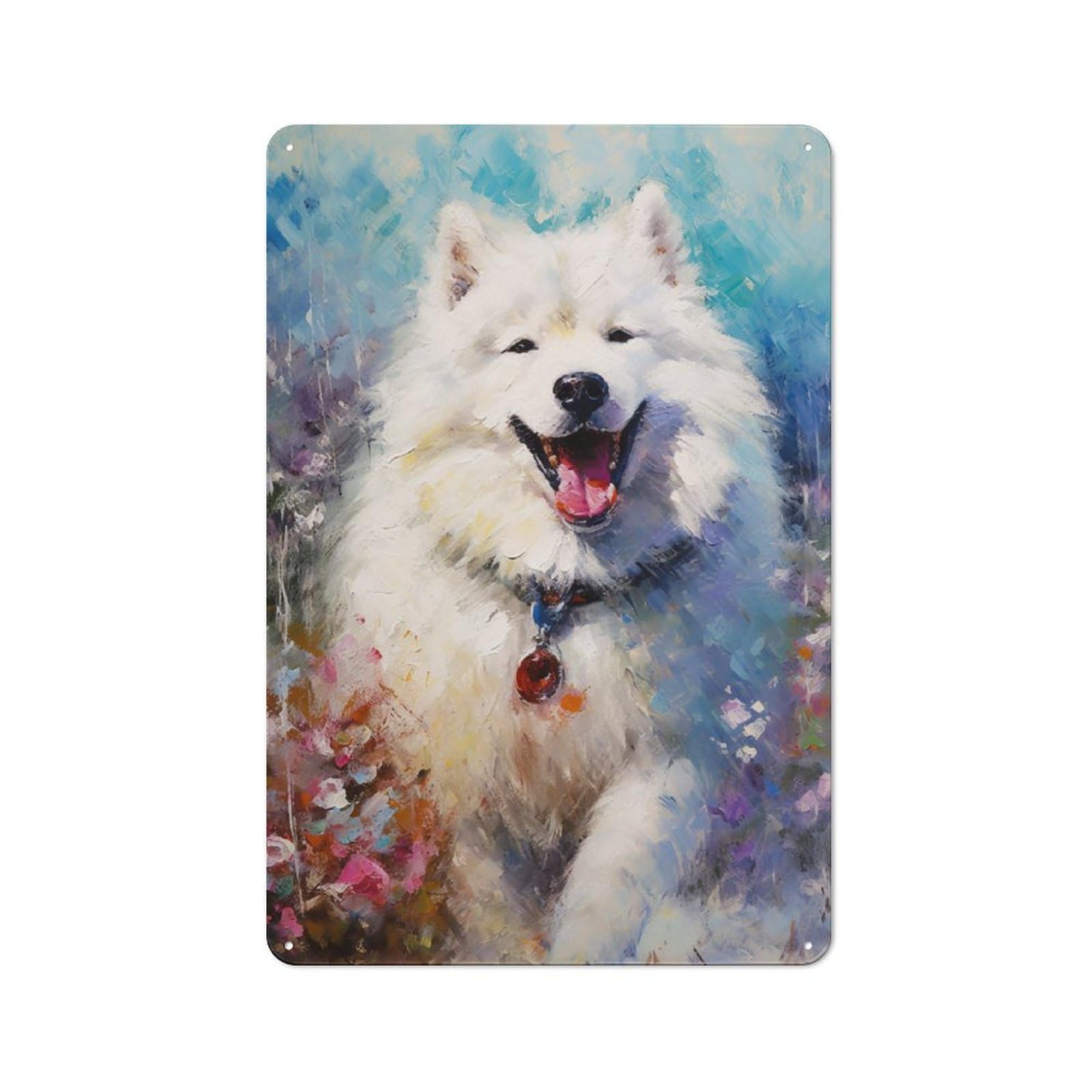 Junmoney Palette Samoyed Painting For Garden Room Or Summerhouse, Retro Metal Sign 30X20cm, For Metal Sign Collectors, For Vintage Wall Decor Fans