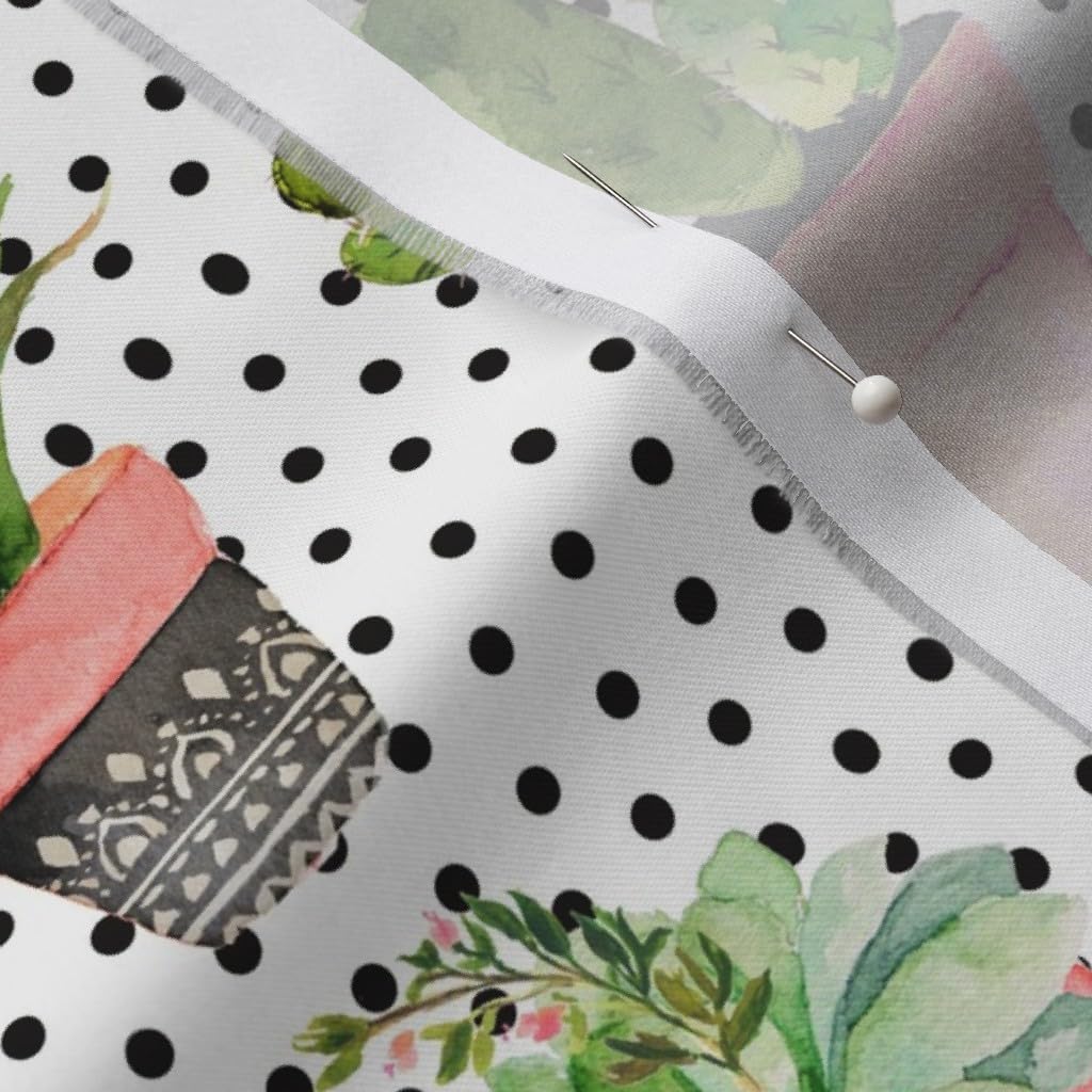 Spoonflower Fabric - Cactus Black White Polka Dots Succulents Pink Peach Kitchen Cute Printed on Organic Cotton Sateen Fabric by The Yard - Sewing Quilting Apparel Home Decor