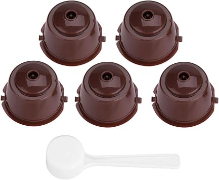 Reusable K Cups, 5Pcs Refillable Coffee Filter Set with Spoon Coffee Pod Capsules with Integrated Mesh Strainer Compatible with Nescafe Dolce GustoBrown
