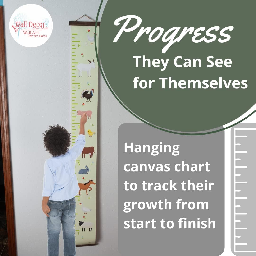 Farm Animals Canvas Growth Chart for Wall Nursery Decor - Ready to Hang Kids Height Ruler Sign Baby Room Art Hanging
