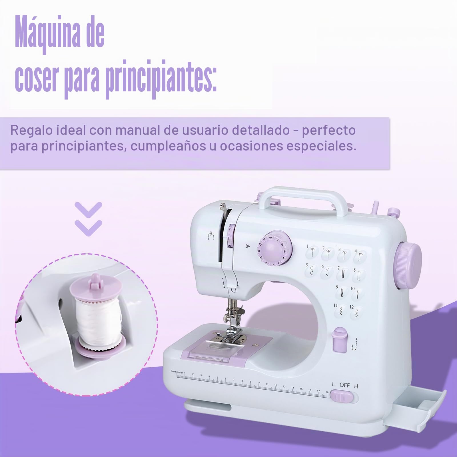 Mini máquina de coser para principiantes, máquina de coser multifunción de doble hilo para el hogar, 12 puntadas, para niños, EU 220V