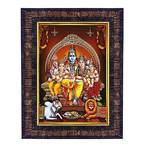 Image of Hawai Shiv Parivar Photo Frame, Size- 8.5x7inch | Engineered Wood Wall Hanging Home Decor Religious Frame | SFDI282BLKFRM