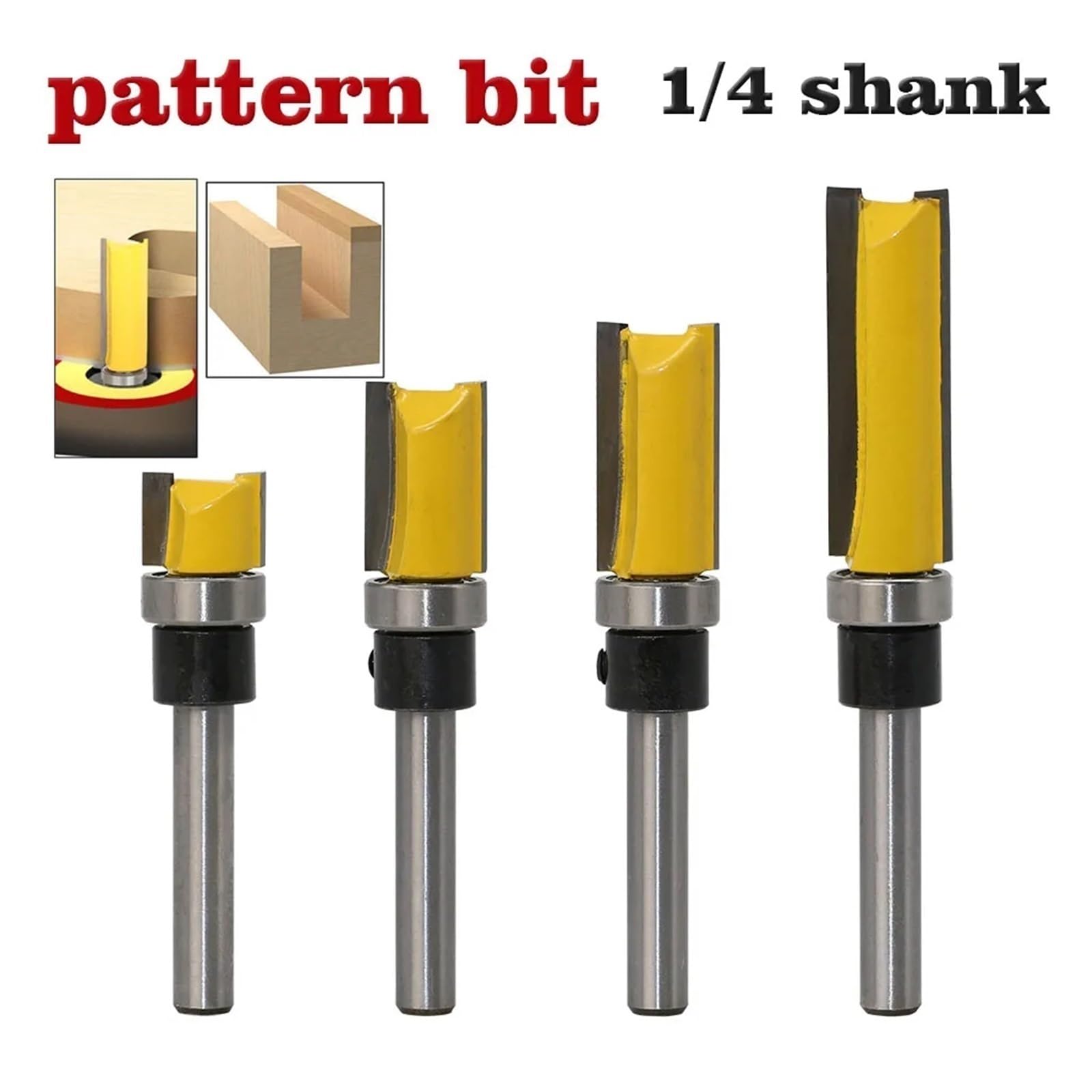 1/4 pièces 1/4in tige modèle garniture charnière mortaisage routeur peu droite fraise tondeuse nettoyage affleurant garniture Tenon Cutter for le travail du bois(4PCS)