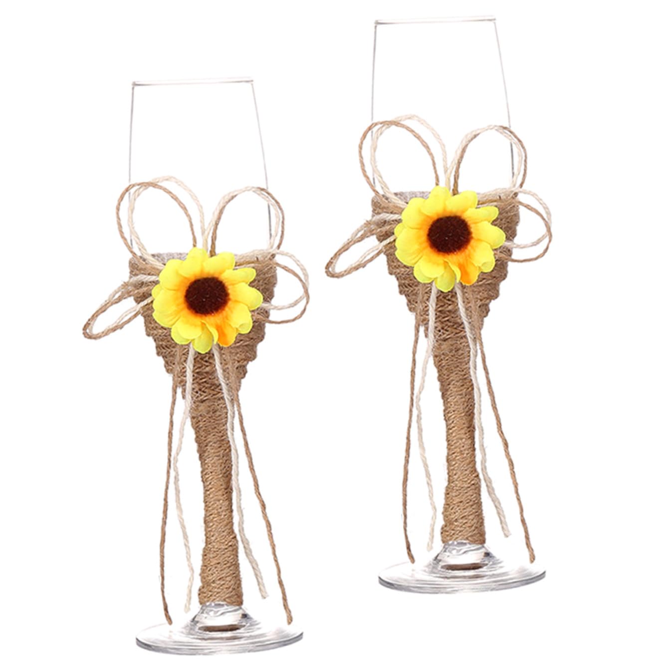 Copas de vino de girasol de vidrio con cuerda anticaídas para mesas de bodas y eventos