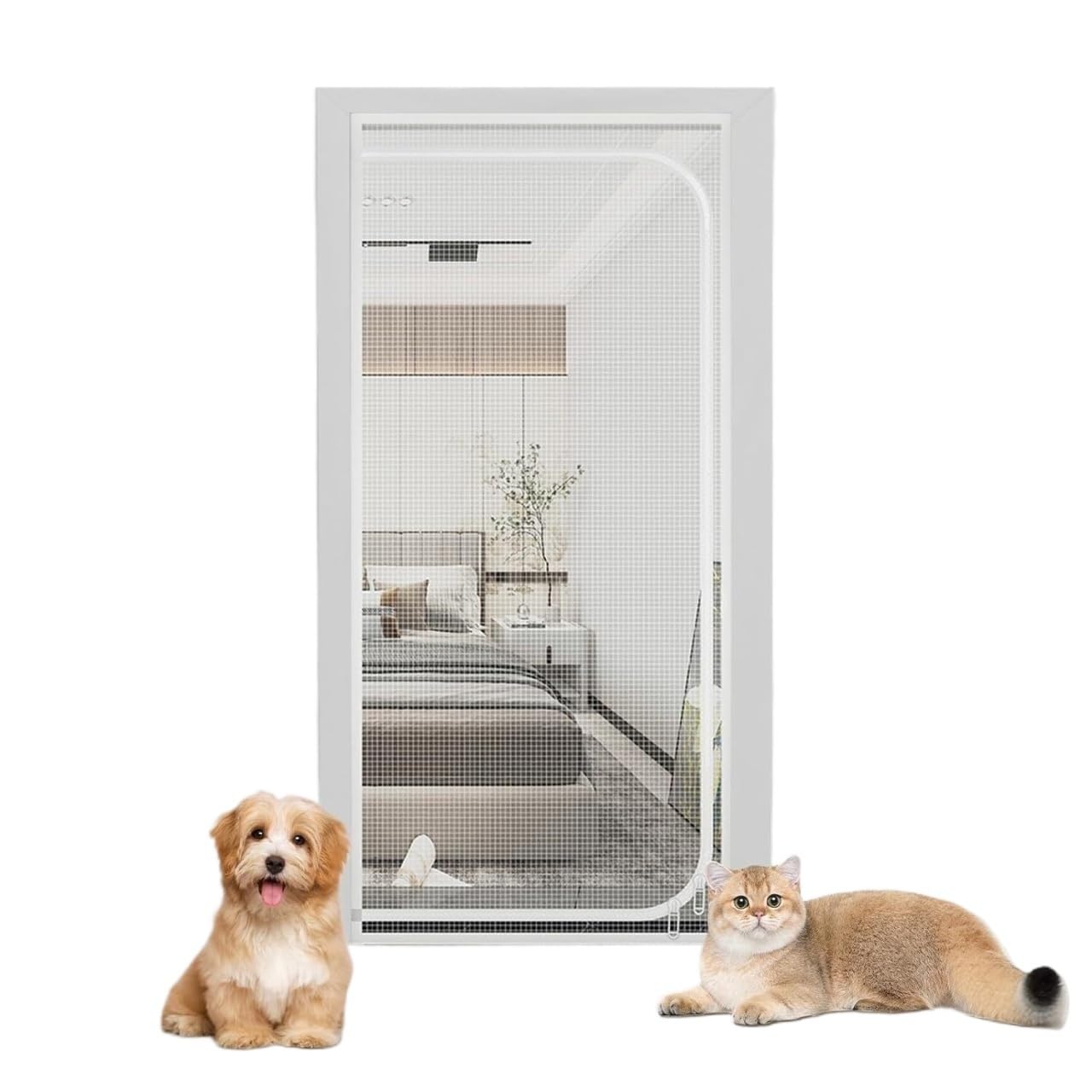 Figpmwld A Double-Sided Zip Cat Screen Door, Cat Screen Door White 70-150X195-220Cm(150X220cm)