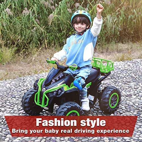 Soar Four Wheeler for - Electirc Toddler 4 Wheeler for 3-6, Ride on ATV 12v Battery Powered, Quad with LED Lights, Music, High Low Speed, USB/TF, Treaded Tires, Green
